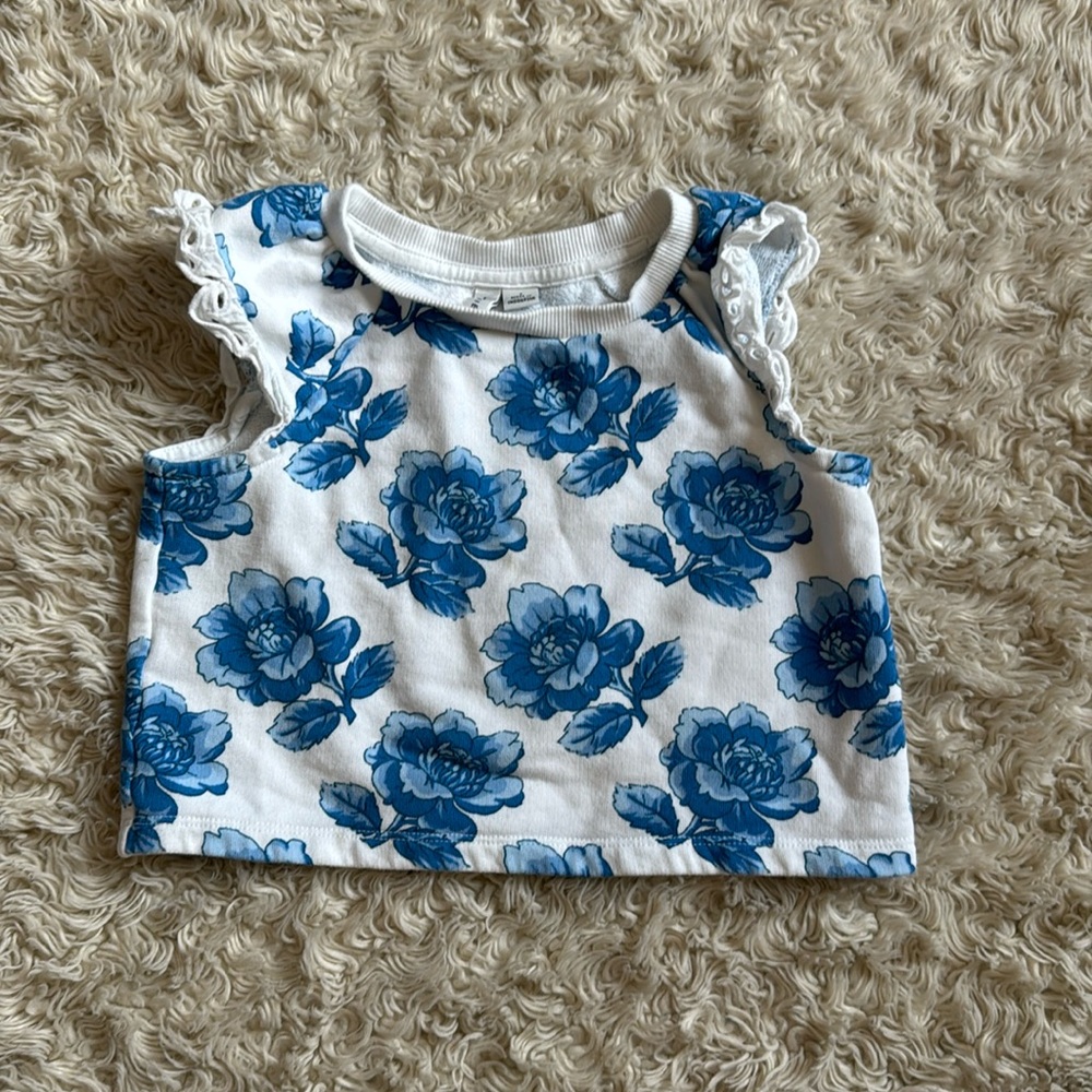 Janie and Jack White Tank Top with Blue Floral Print